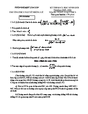 Đề thi khảo sát chất lượng học sinh giỏi năm học 2006 - 2007 môn Toán 8